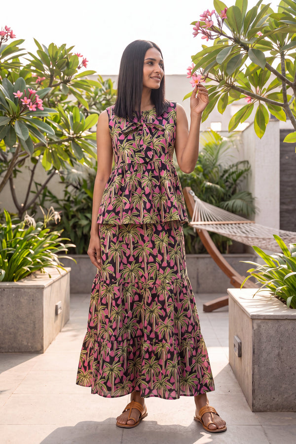 Noir Tiered Cotton Skirt Set