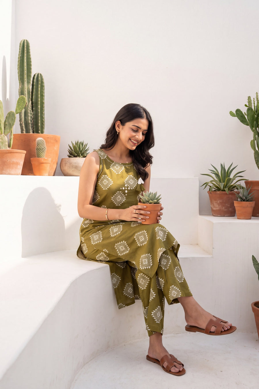 Verdant Ease Sleeveless Cotton Co-ord Set — image 3