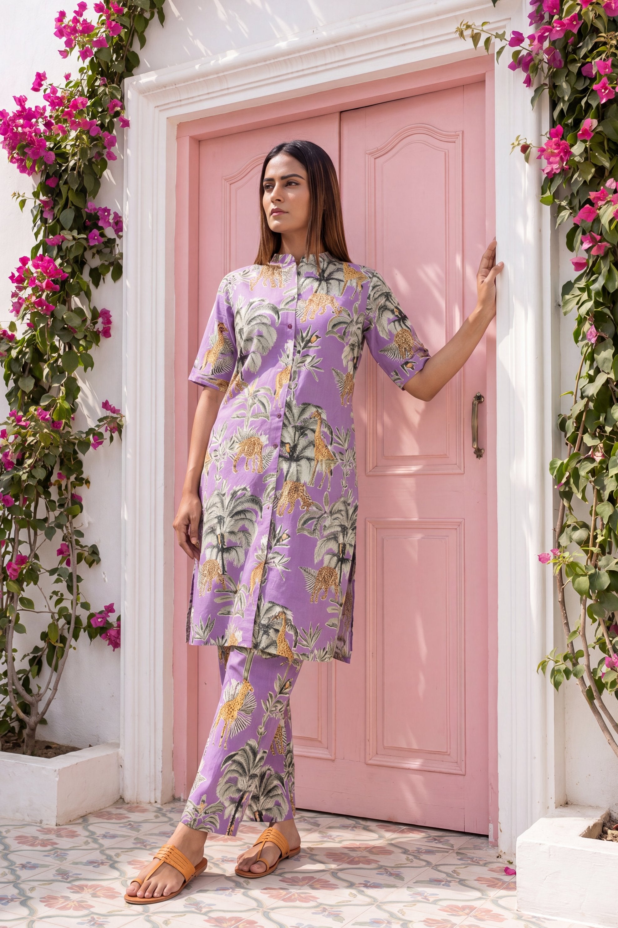 Twilight Mauve Mandarin Cotton Co-ord Set