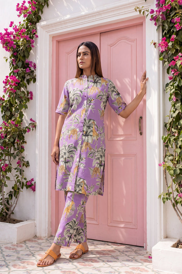 Twilight Mauve Mandarin Cotton Co-ord Set
