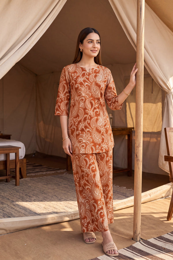 Copper Paisley Cotton Co-ord Set