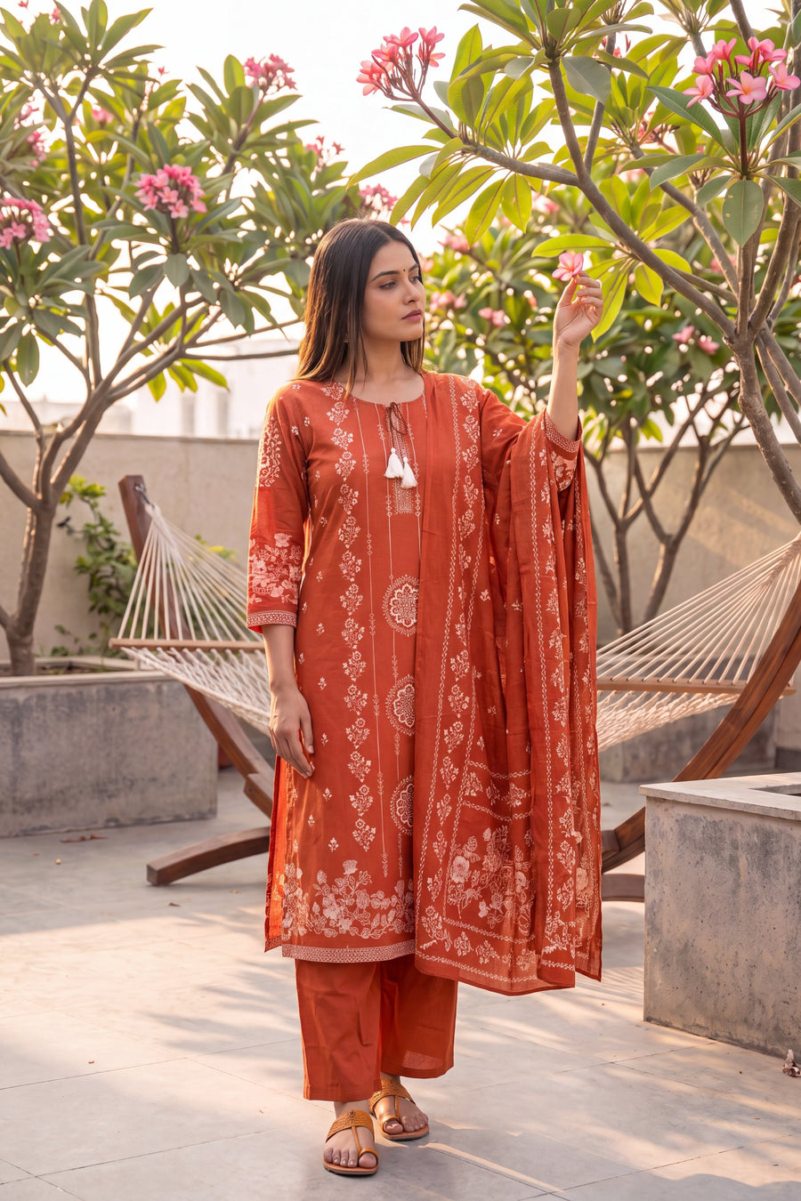 Loggia Apricot Cotton Dupatta Set — image 2