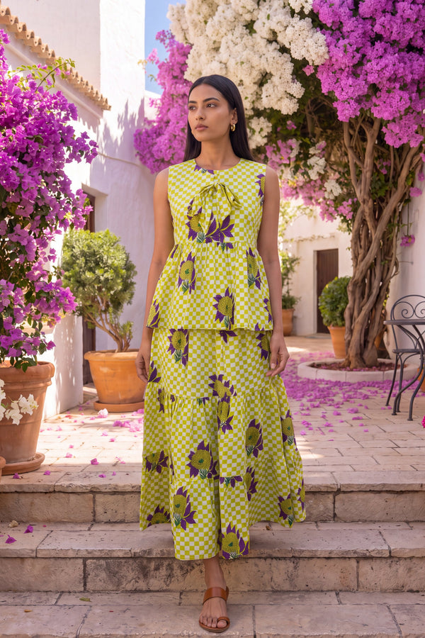 Olive Tiered Cotton Skirt Set