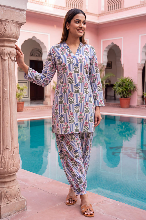 Cerulean Whisper Cotton Farshi Salwar Set