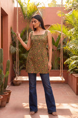 Atelier Olive Green Square Neck Cotton Top