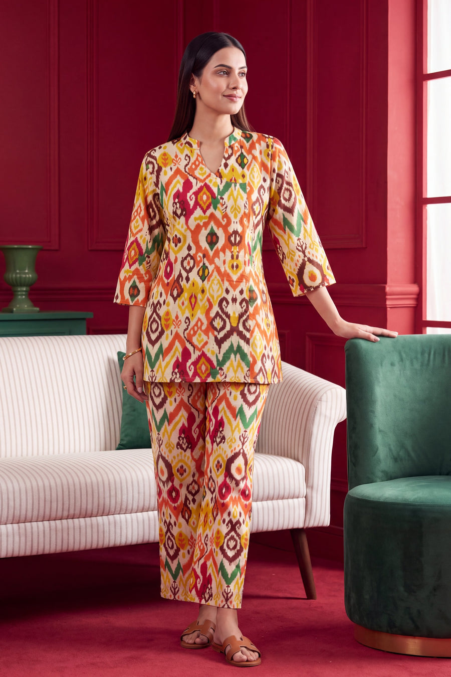Sunburst Ikat Angrakha Cotton Co-ord Set — image 6