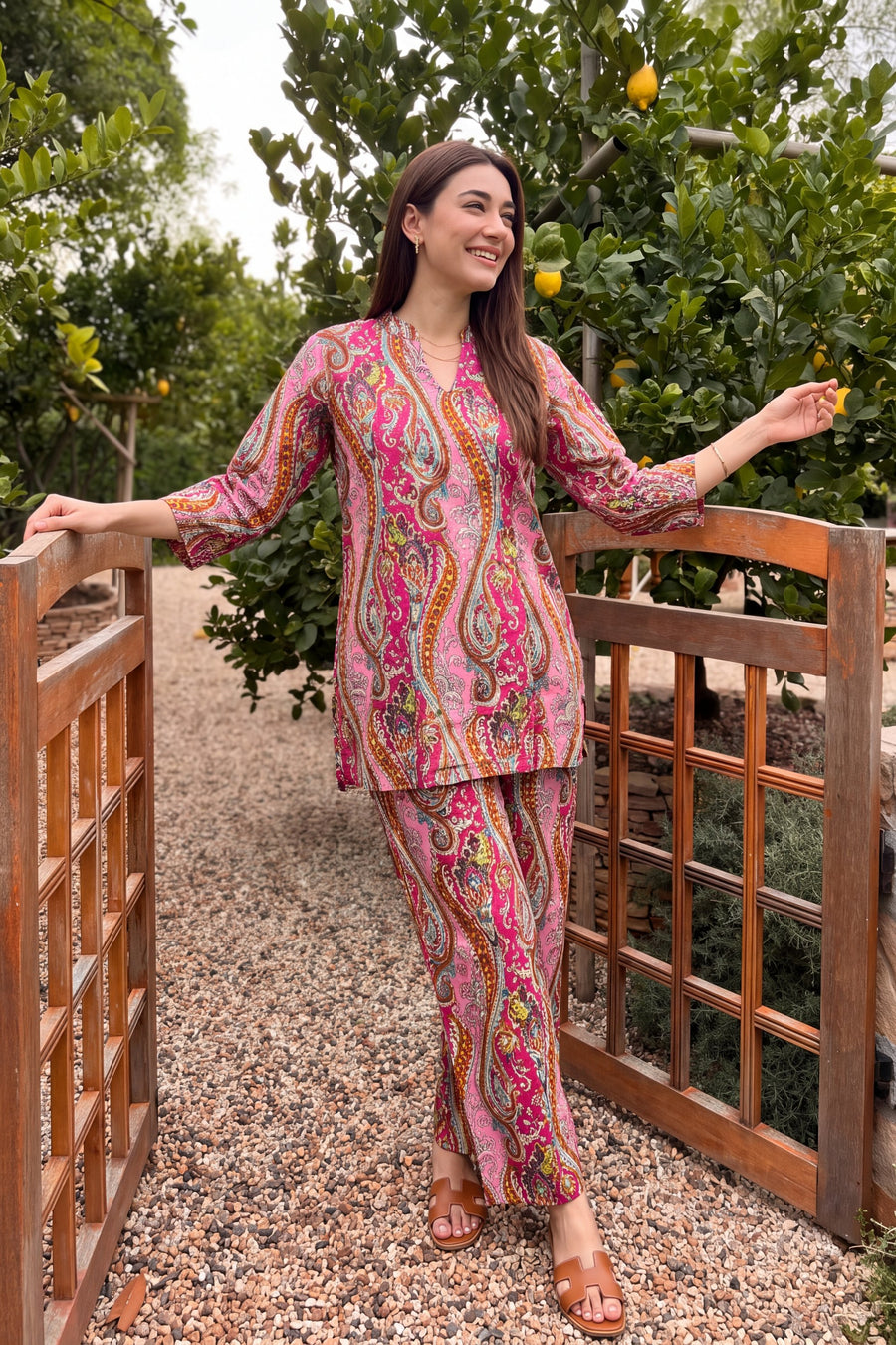 Rose Paisley Angrakha Cotton Co-ord Set — image 5