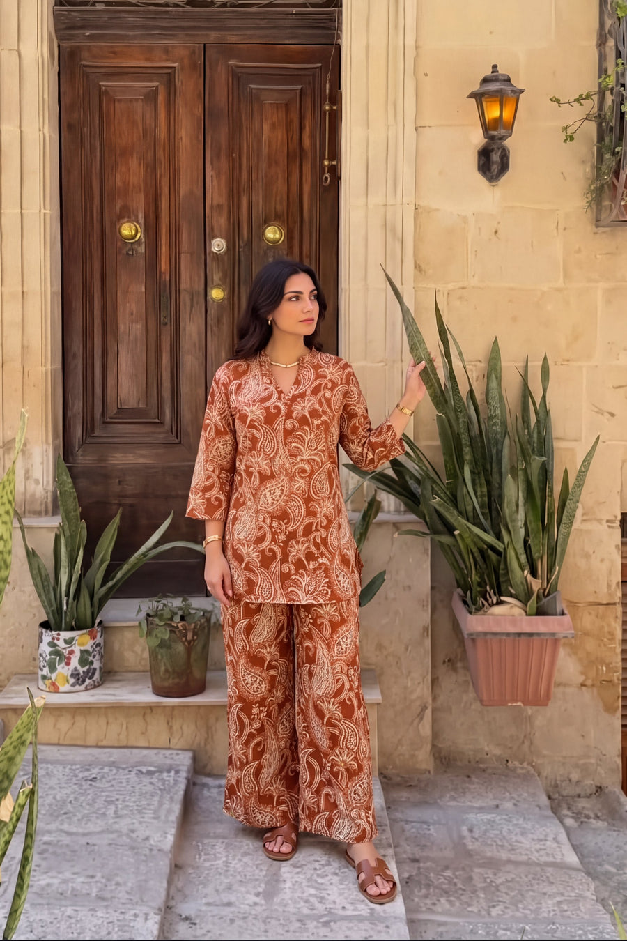 Cinnamon Ember Angrakha Cotton Co-ord Set — image 7