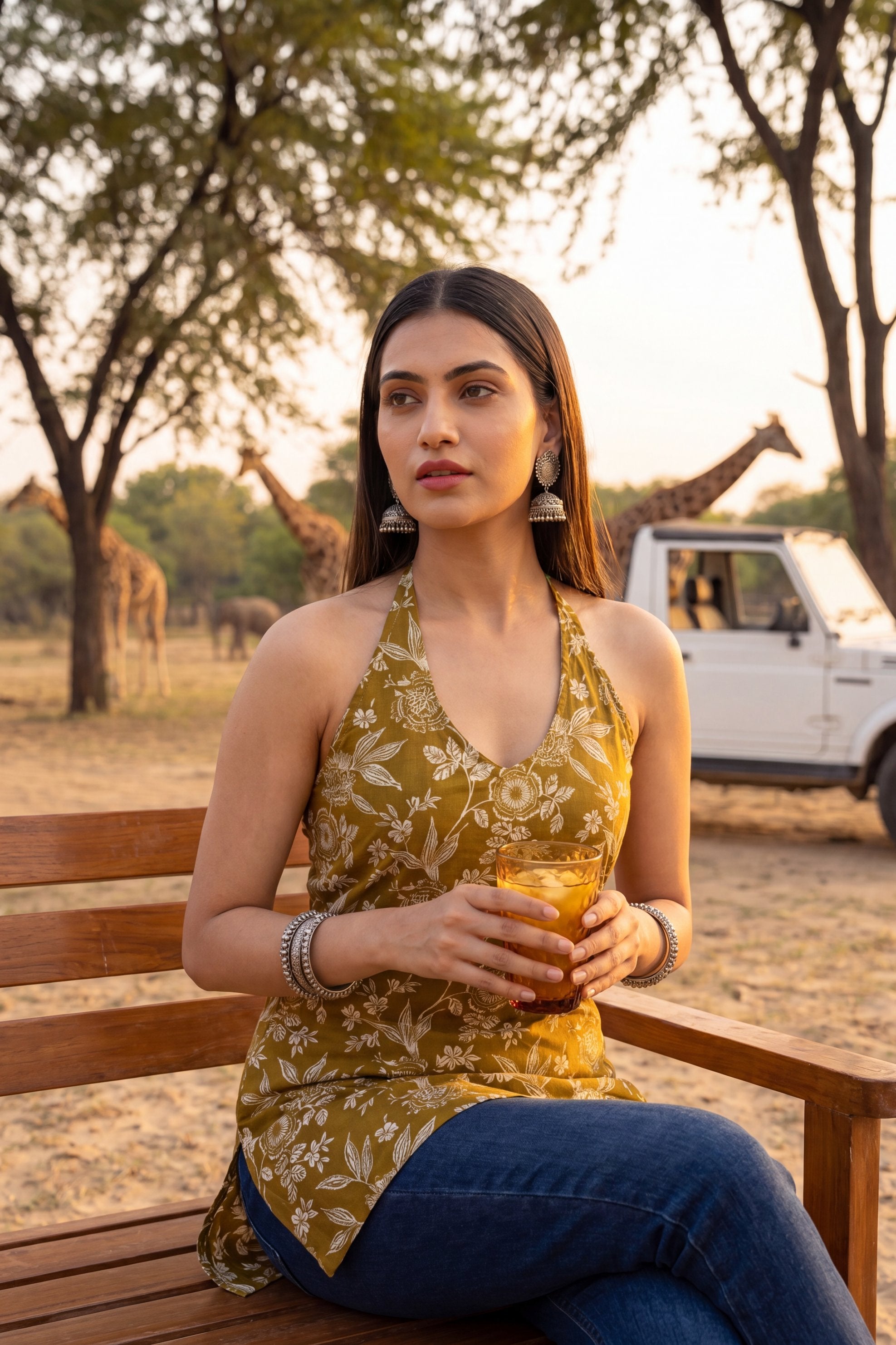 Boulevard Olive Halter Cotton Top