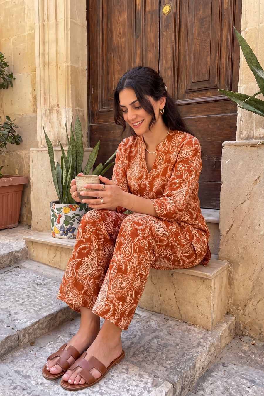 Cinnamon Ember Angrakha Cotton Co-ord Set — image 8