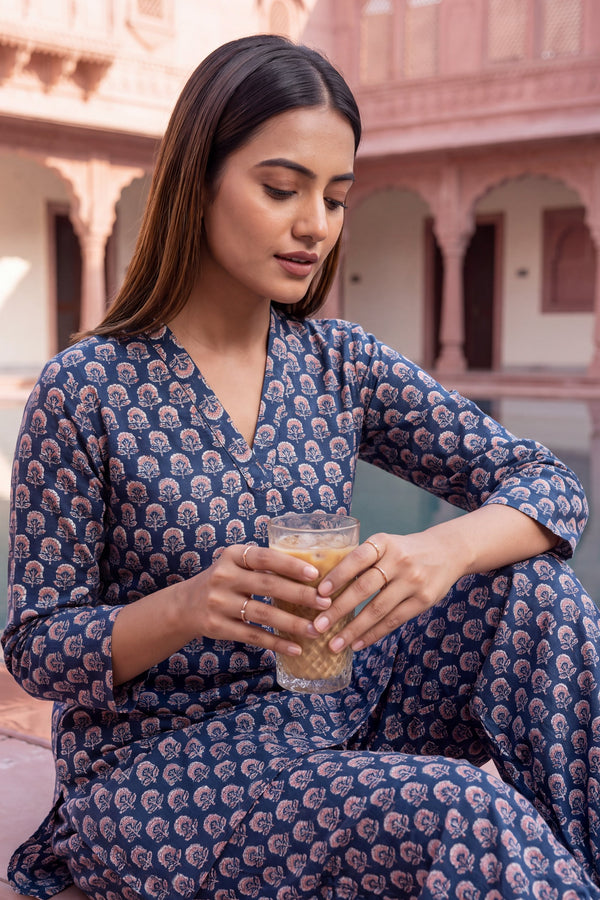 Indigo Ripple Cotton Farshi Salwar Set