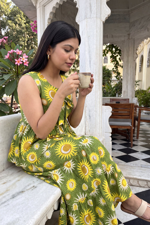 Emerald Waltz Cotton Skirt Set