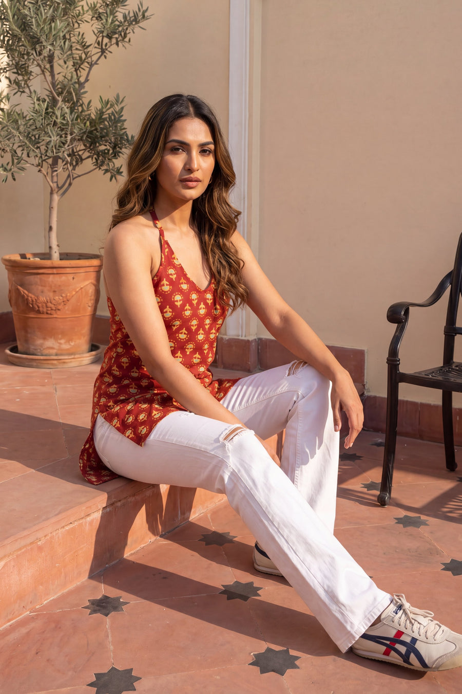 Bordeaux Bloom Halter Cotton Top — image 4
