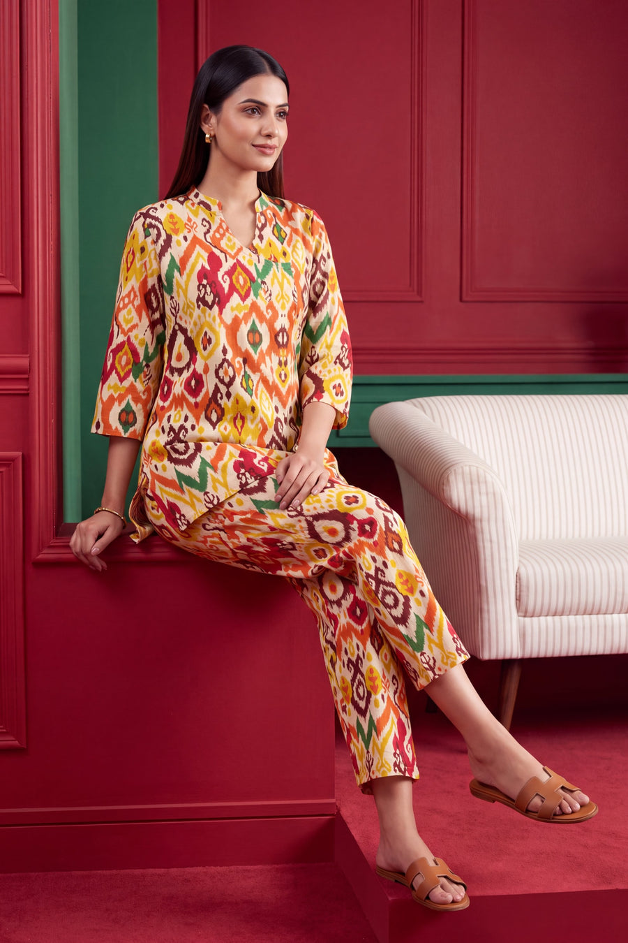 Sunburst Ikat Angrakha Cotton Co-ord Set — image 7