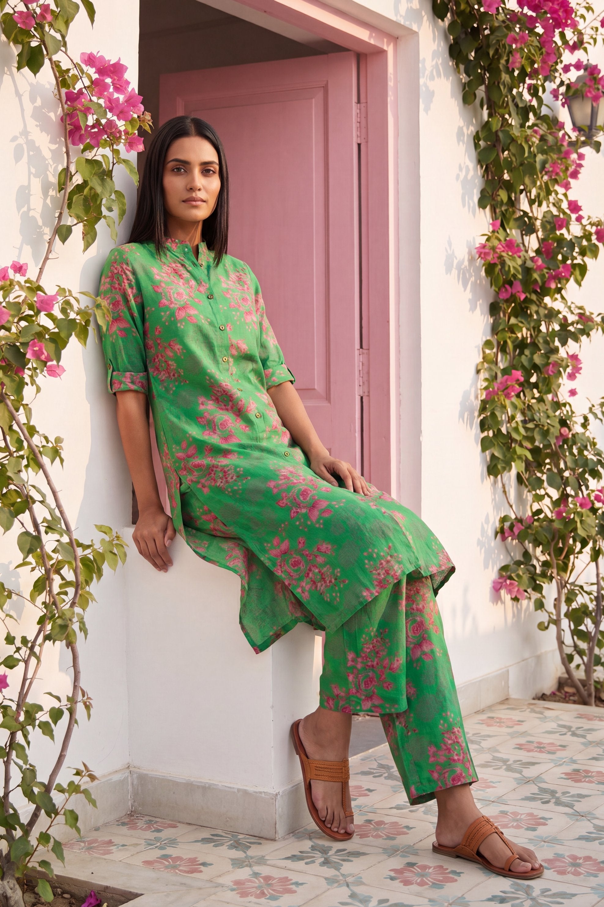 Boulevard Emerald Mandarin Cotton Co-ord Set