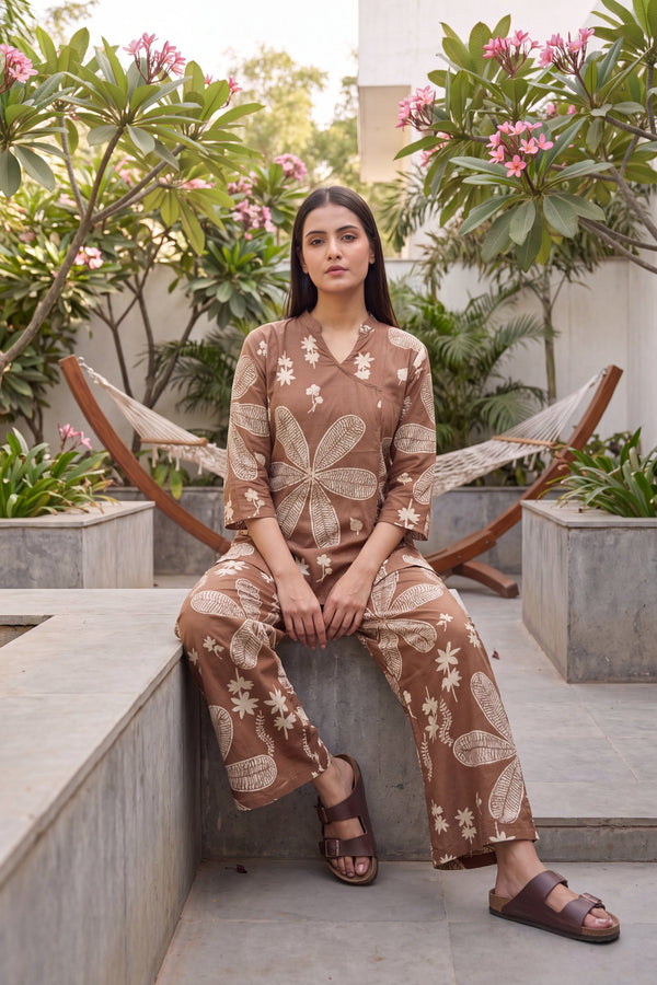 Walnut Brown Cotton Angrakha Co-ord Set
