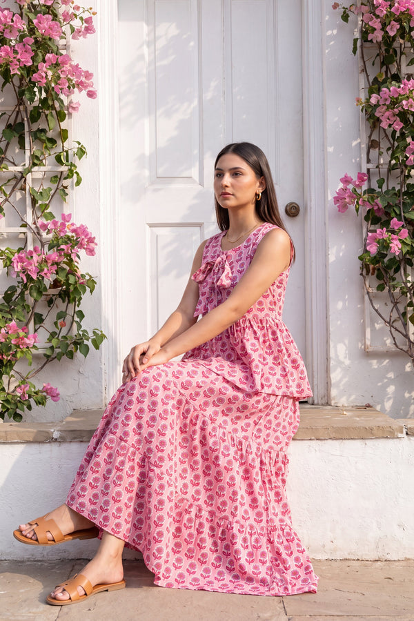 Blush Tiered Cotton Skirt Set