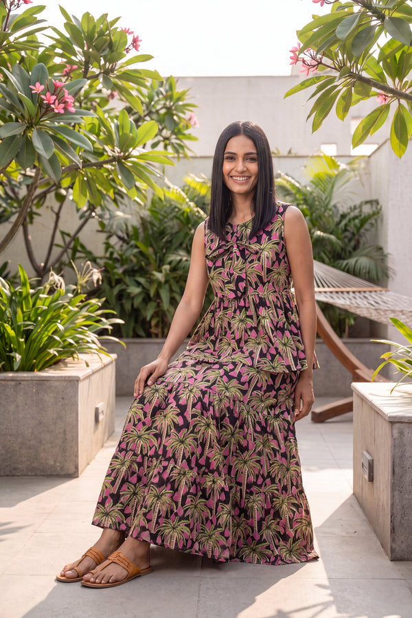 Noir Tiered Cotton Skirt Set