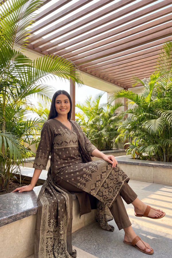 Cocoa Trail Cotton Dupatta Set