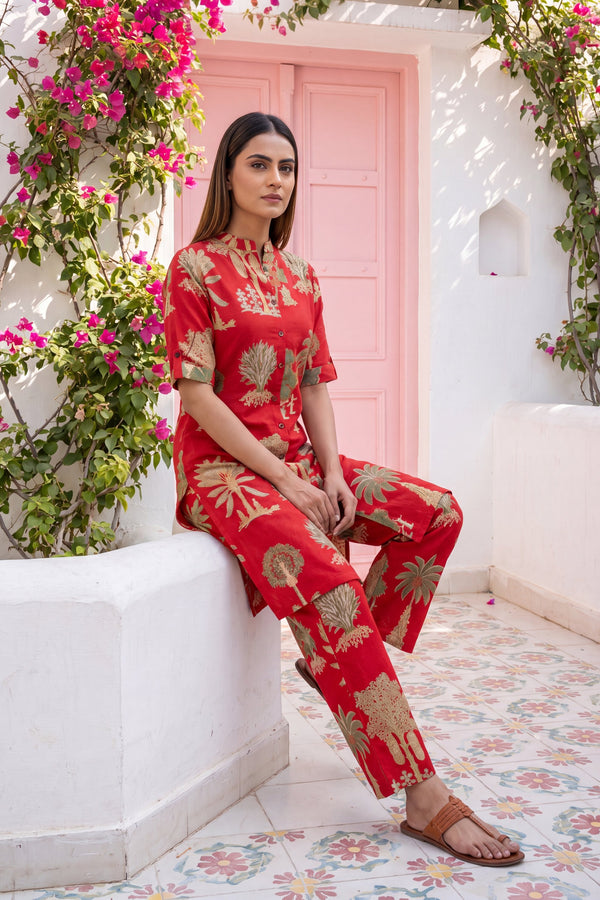 Cabernet Red Mandarin Cotton Co-ord Set