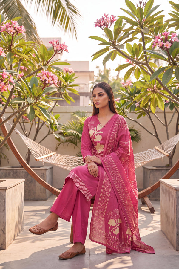 Rose Quartz Cotton Dupatta Set
