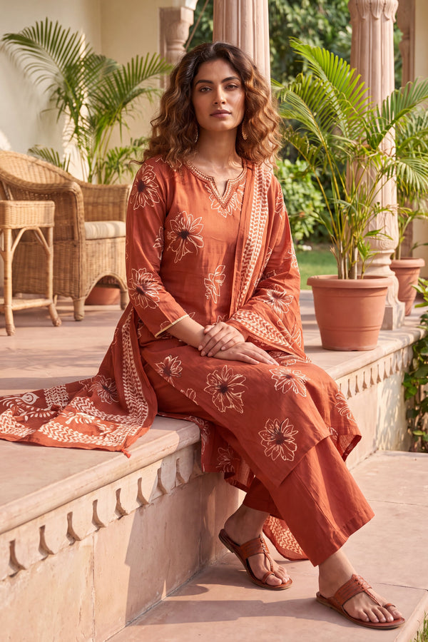 Persimmon Glow Cotton Dupatta Set