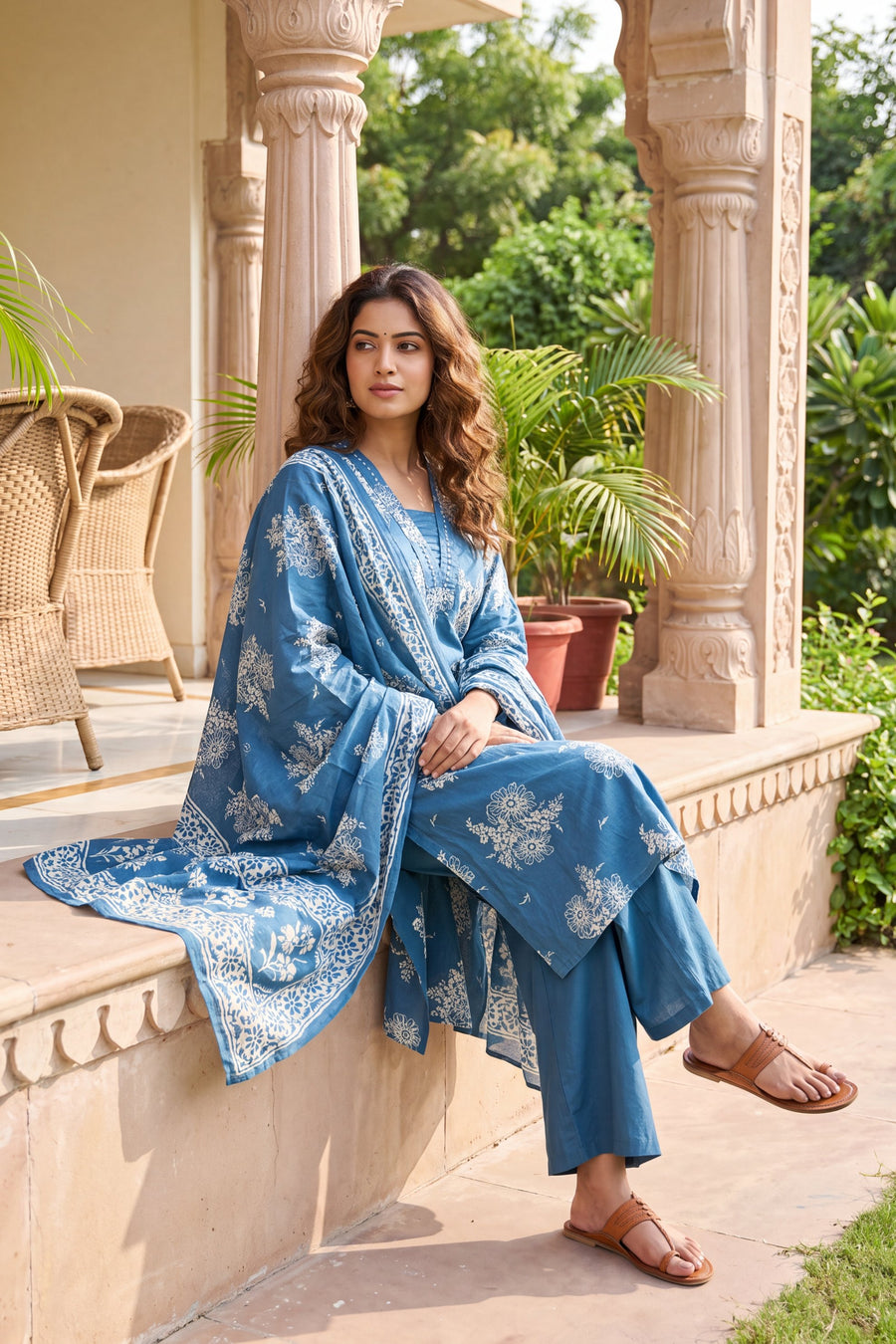 Bazaar Cobalt Cotton Dupatta Set — image 3