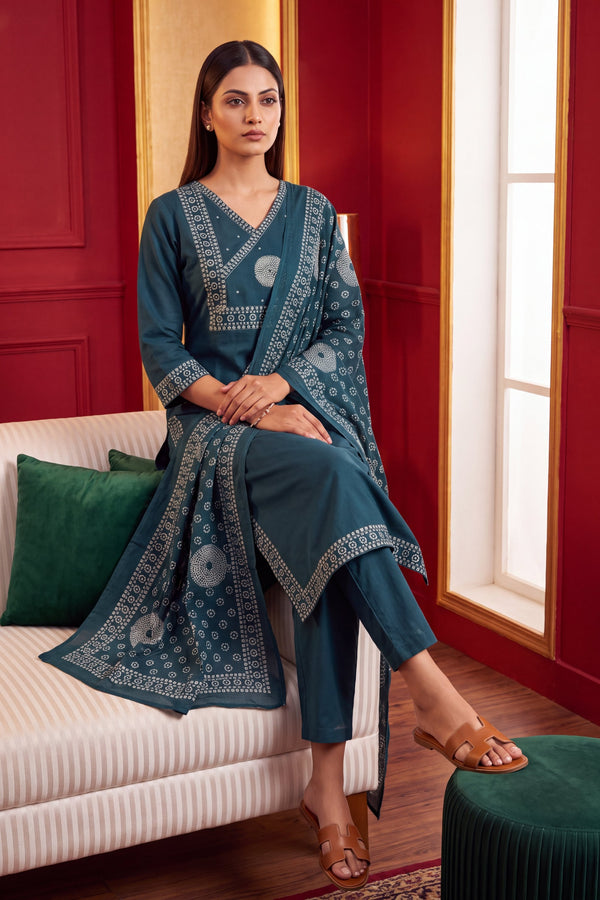 Denim Drift Cotton Dupatta Set