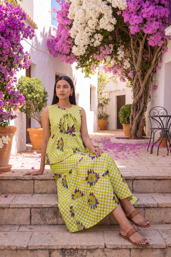Olive Tiered Cotton Skirt Set