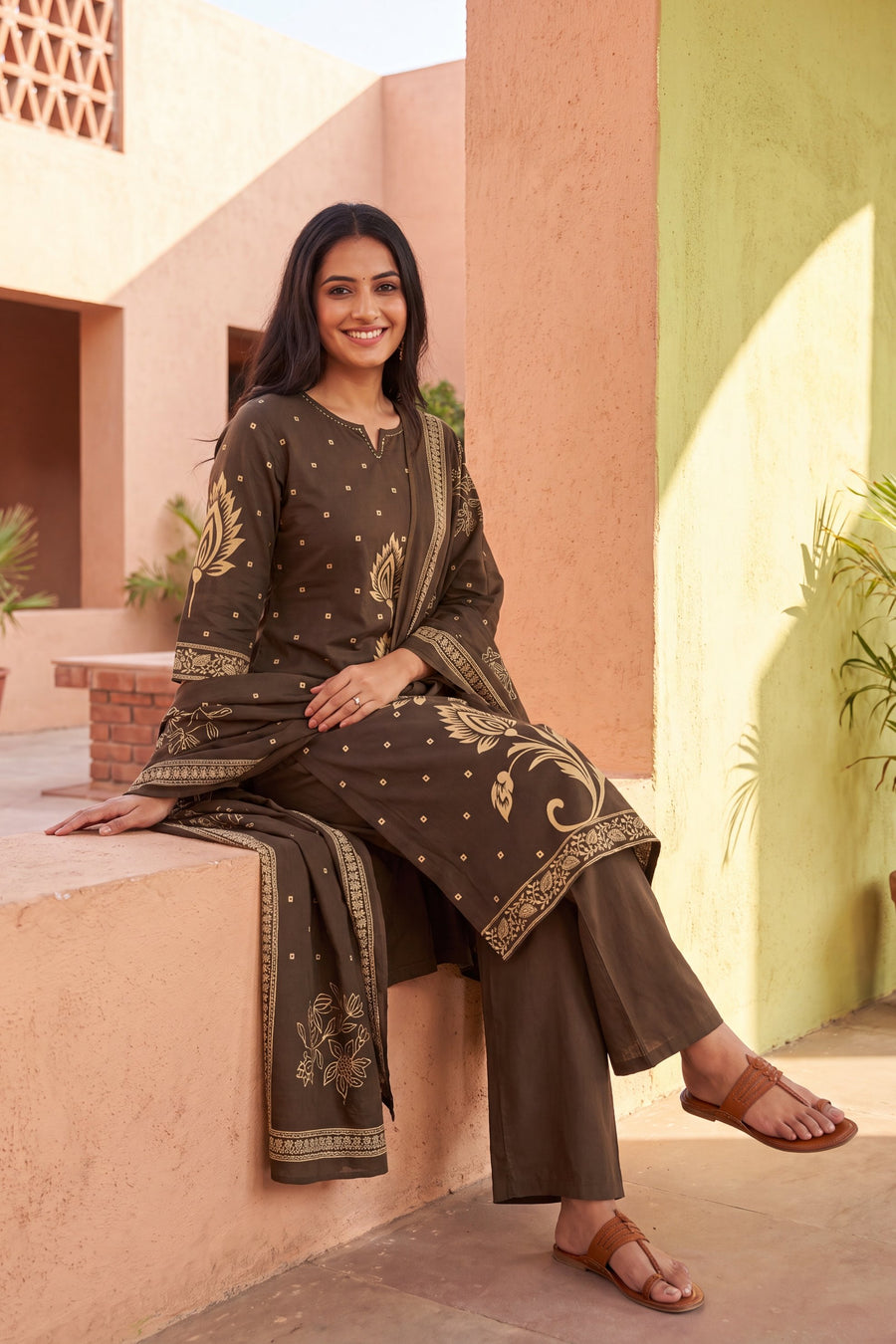 Umber Grove Cotton Dupatta Set — image 3