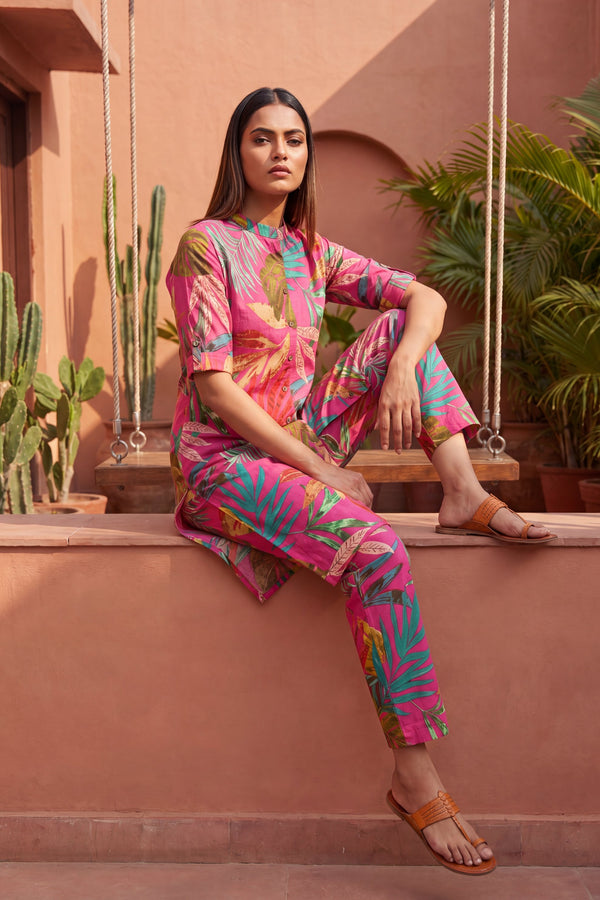 Macaron Pink Mandarin Cotton Co-ord Set