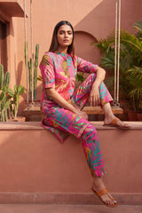 Macaron Pink Mandarin Cotton Co-ord Set