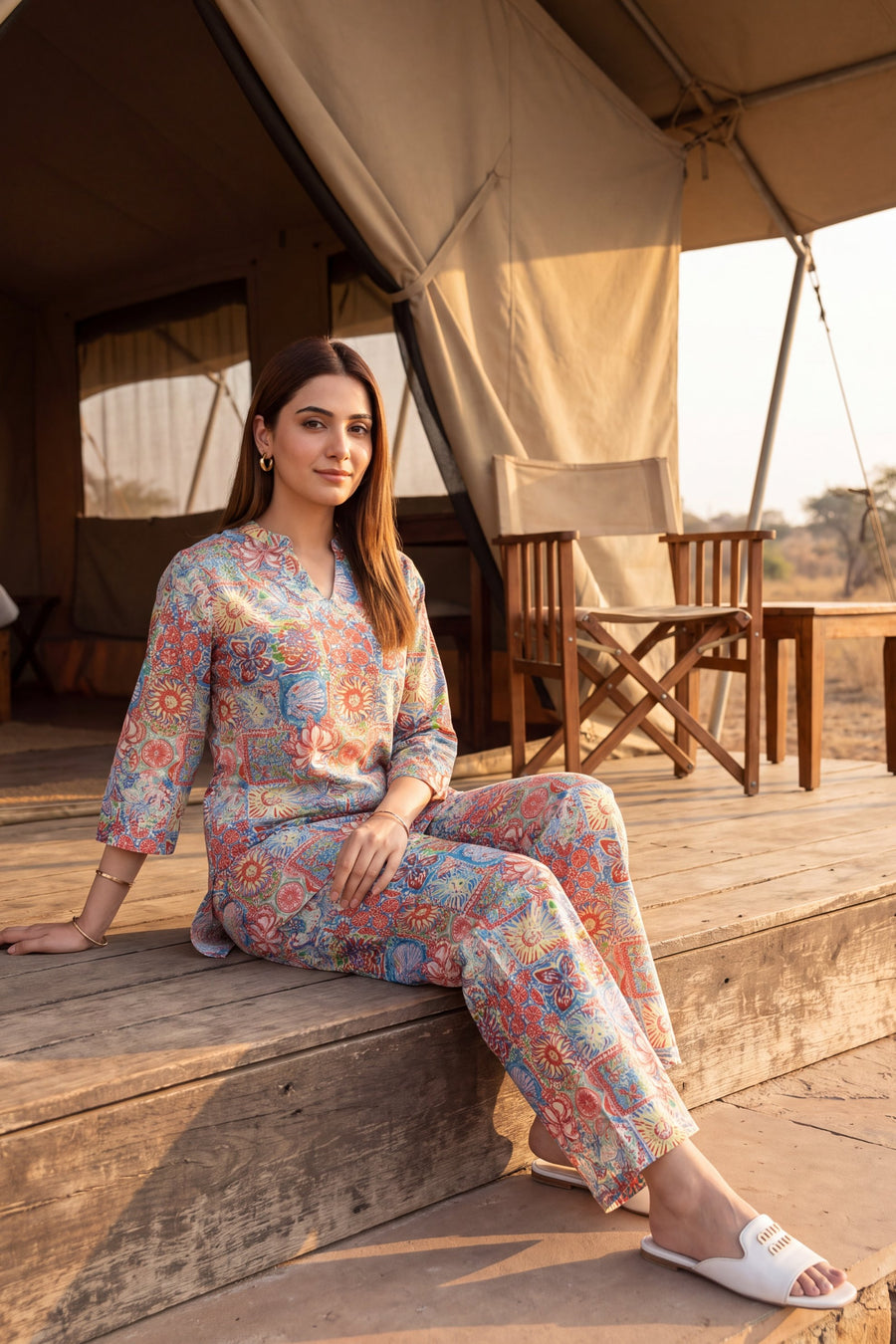 Pastel Mosaic Angrakha Cotton Co-ord Set — image 5