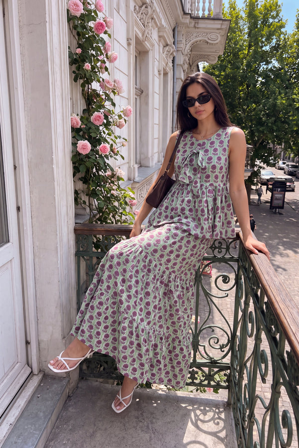 Moss Bloom Cotton Skirt Set