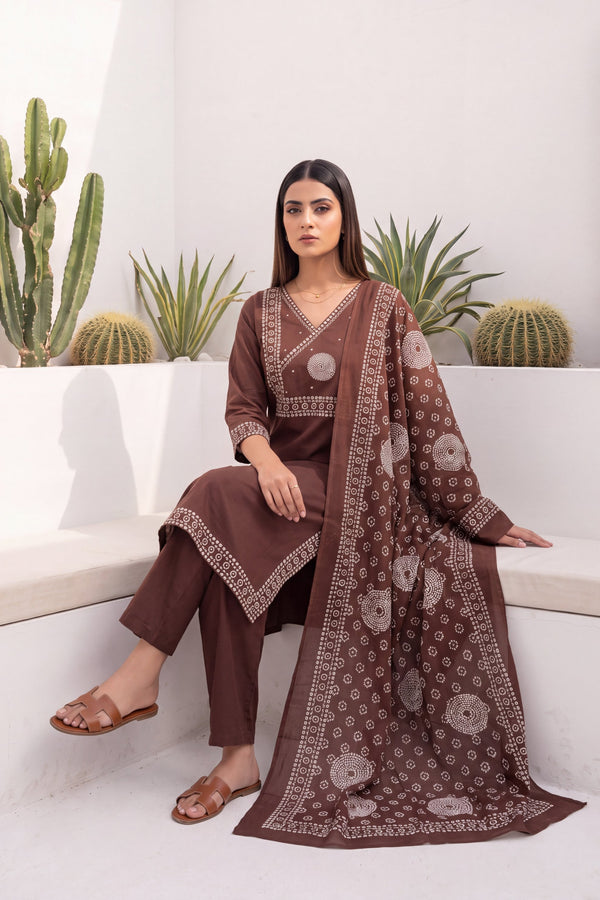 Toffee Ridge Cotton Dupatta Set