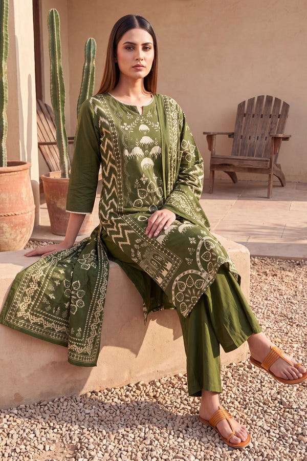 Galleria Olive Cotton Dupatta Set
