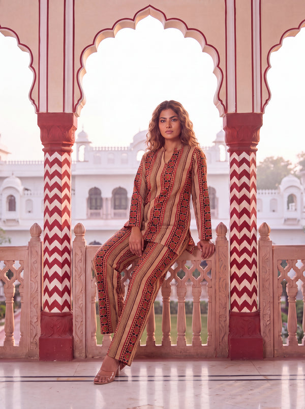 Sandstone Stripe Angrakha Cotton Co-ord Set