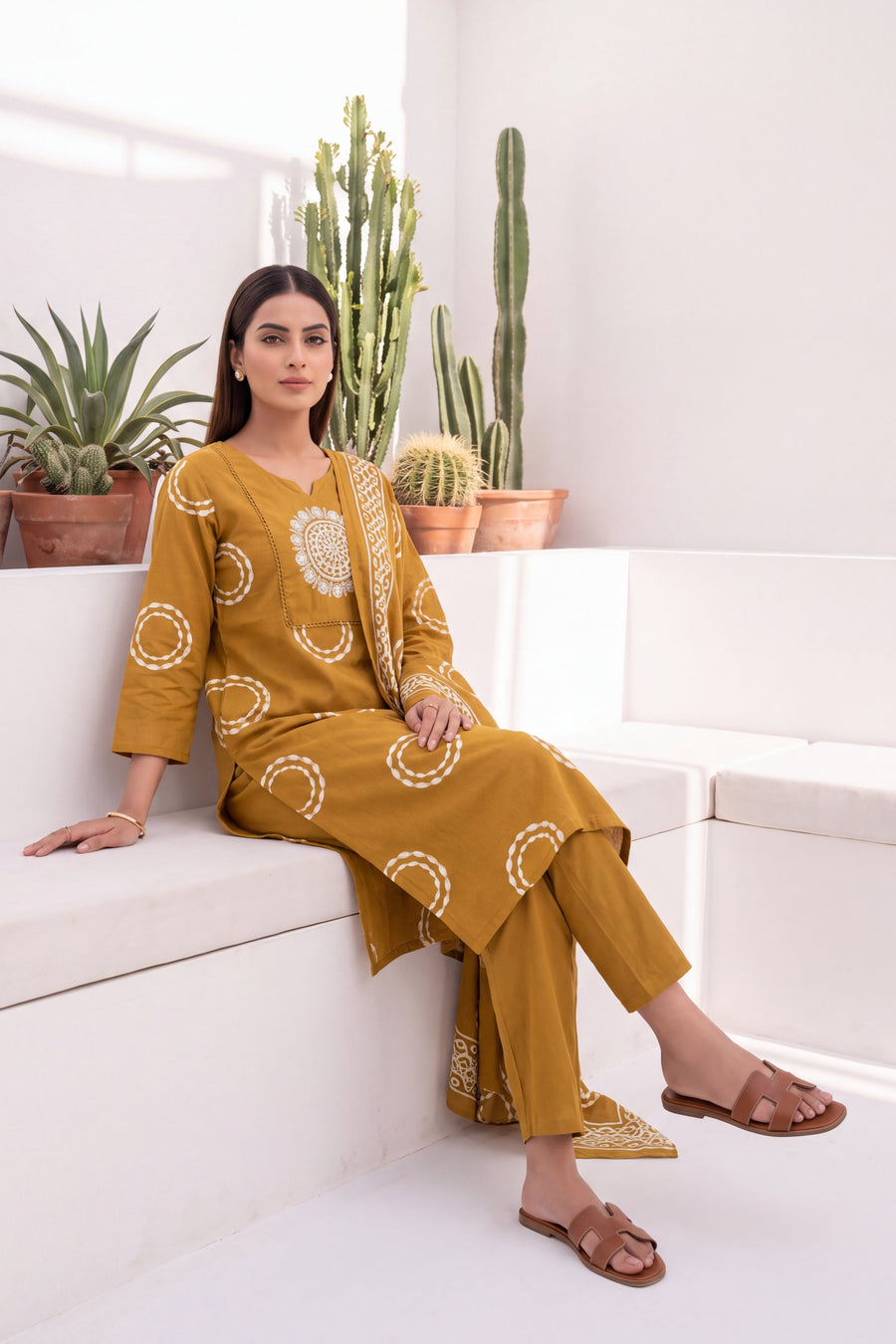 Saffron Trail Cotton Dupatta Set — image 3