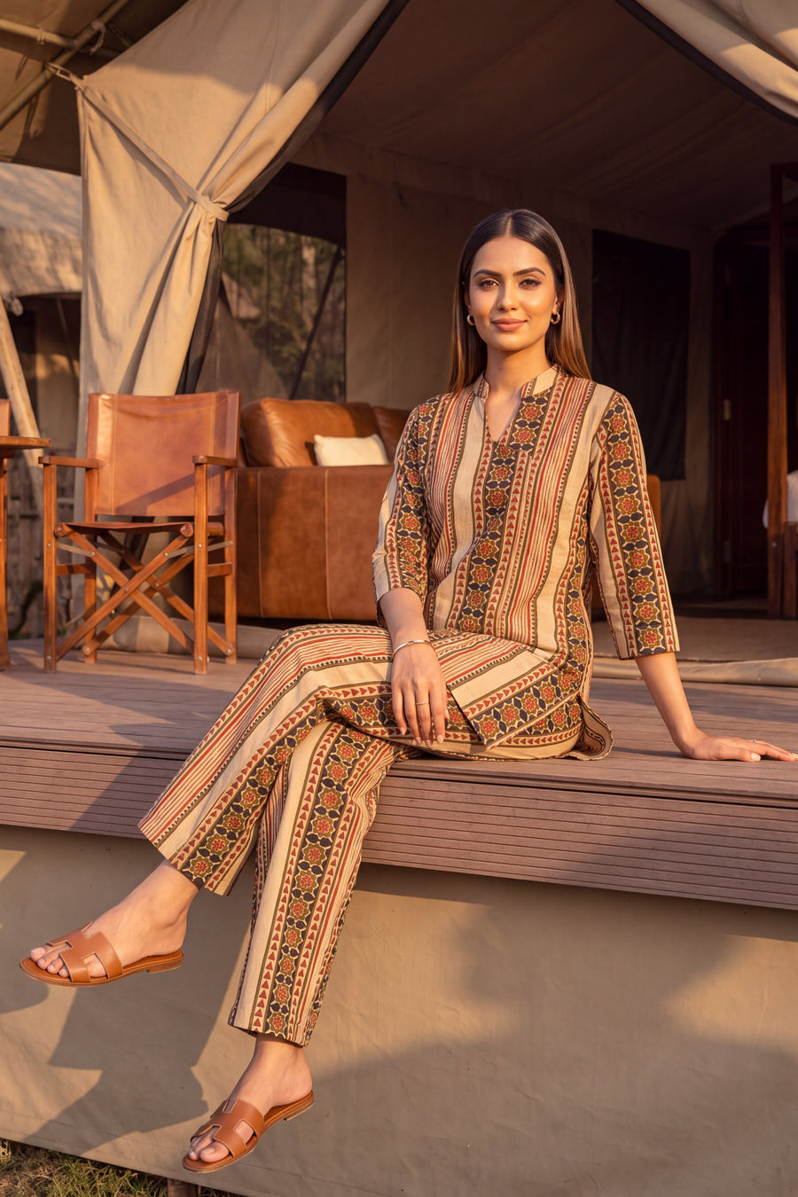 Dune Stripe Angrakha Cotton Co-ord Set — image 5