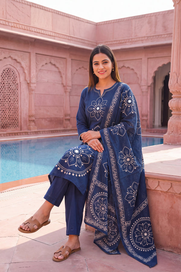 Sapphire Bloom Cotton Dupatta Set