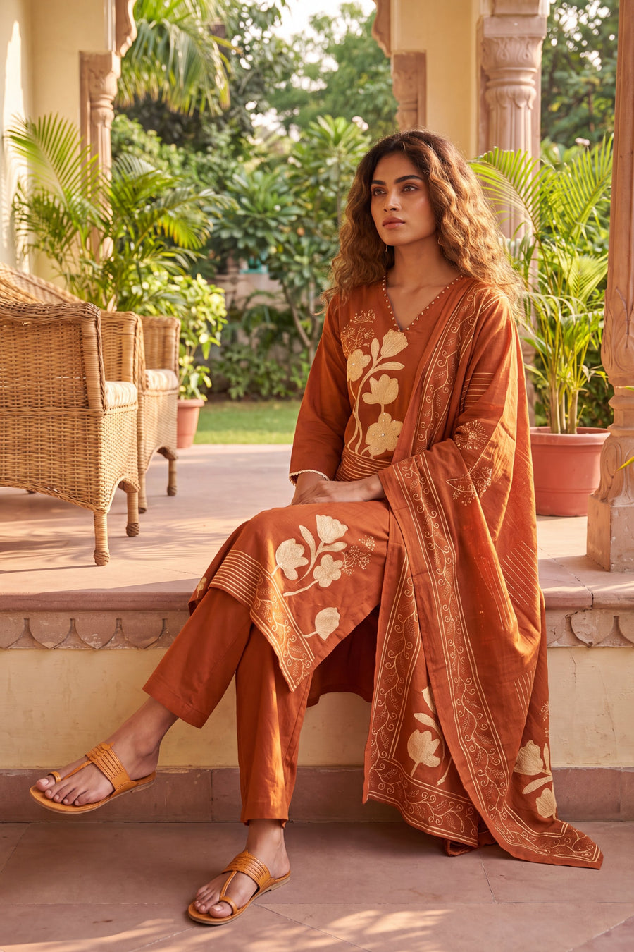 Paprika Tangerine Cotton Dupatta Set — image 2
