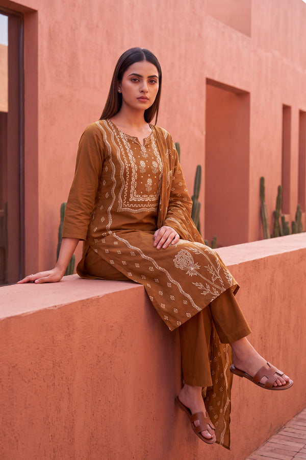 Golden Cascade Cotton Dupatta Set
