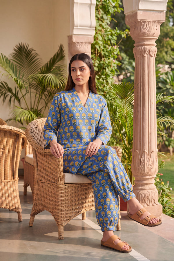 Cobalt Ripple Cotton Farshi Salwar Set