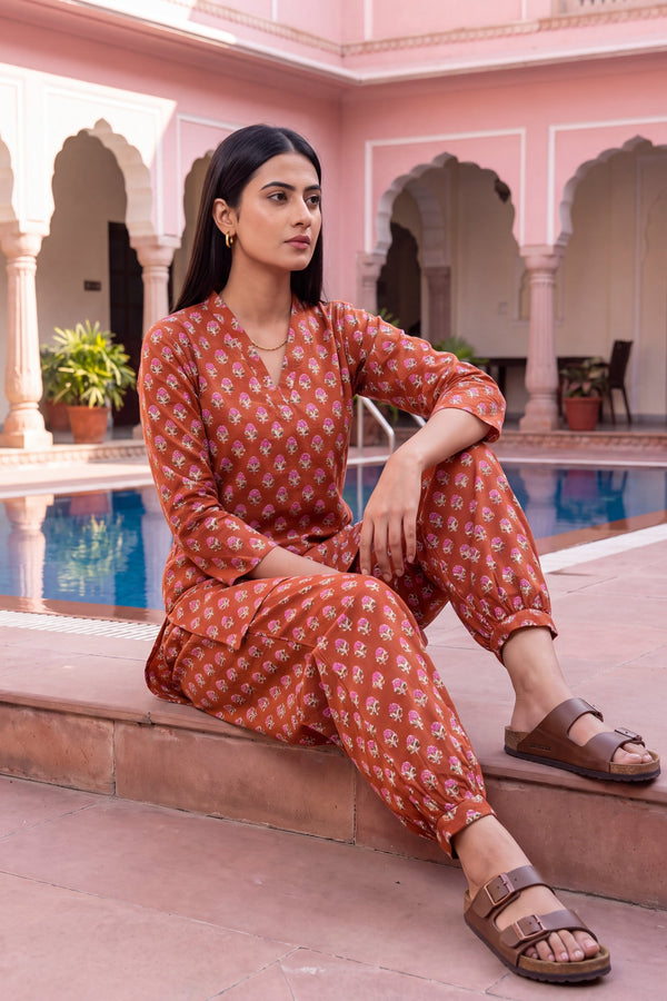 Garnet Ripple Cotton Farshi Salwar Set