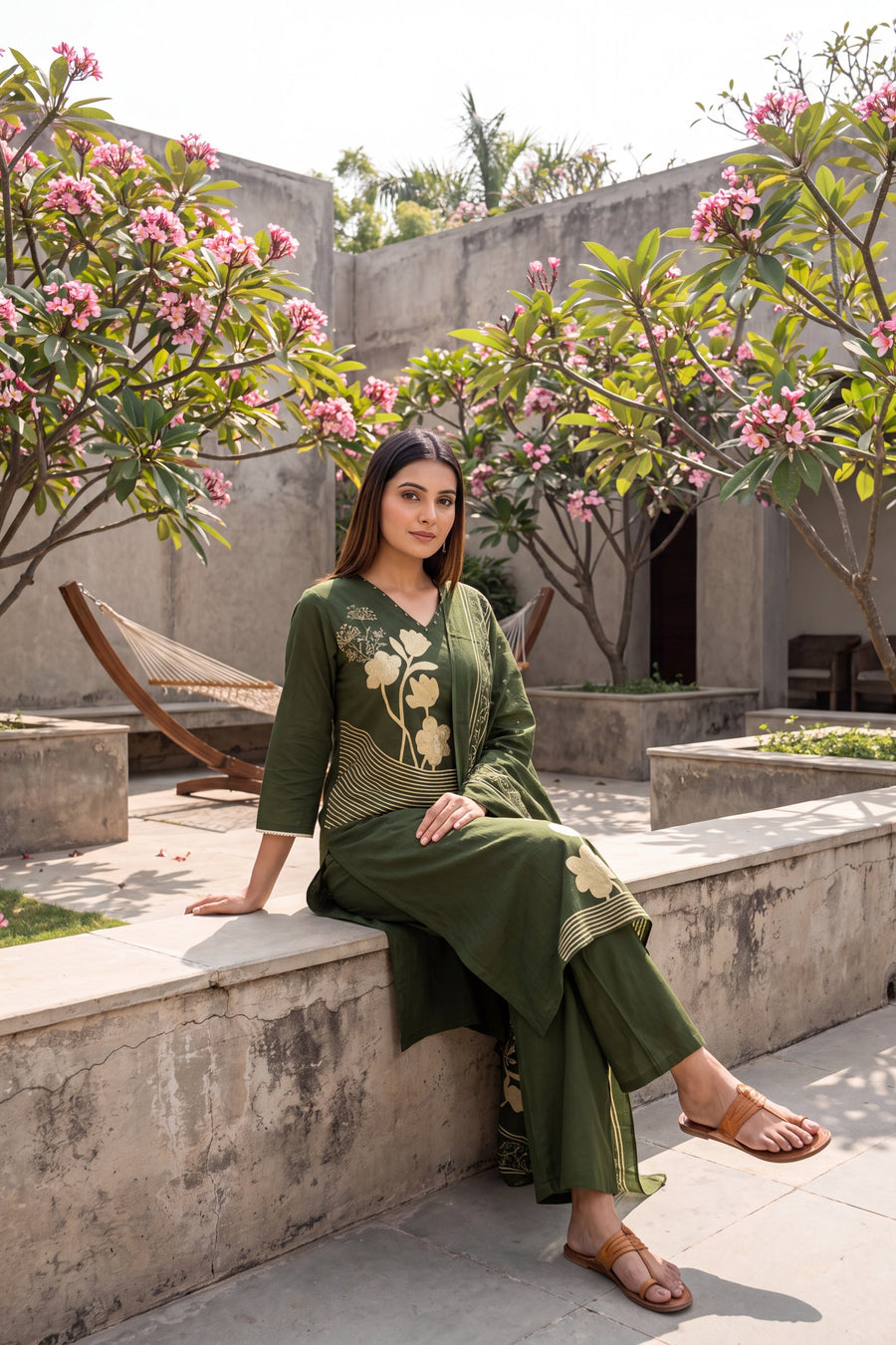 Fern Meadow Green Cotton Dupatta Set — image 4