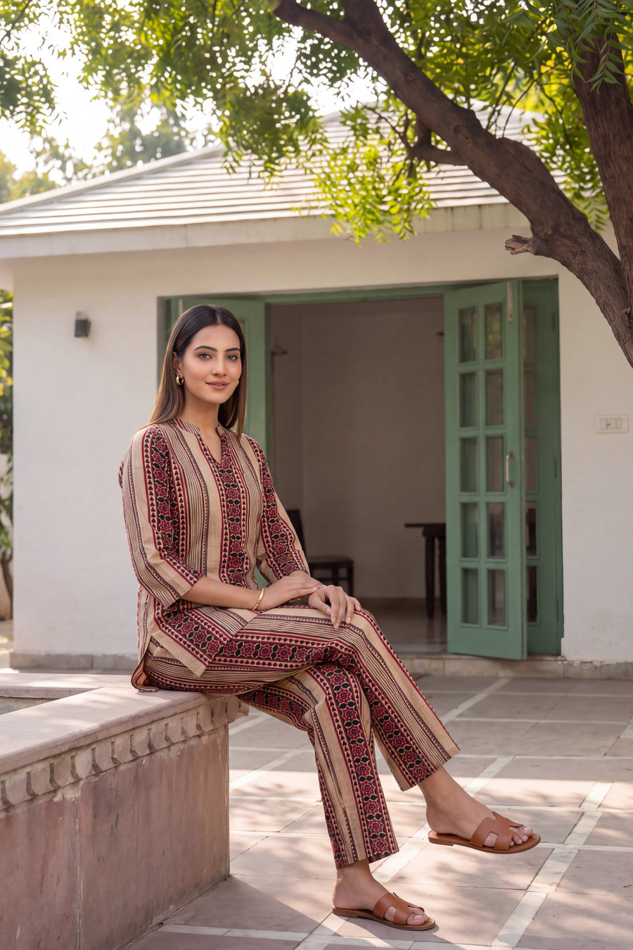 Rosewood Stripe Angrakha Cotton Co-ord Set — image 6