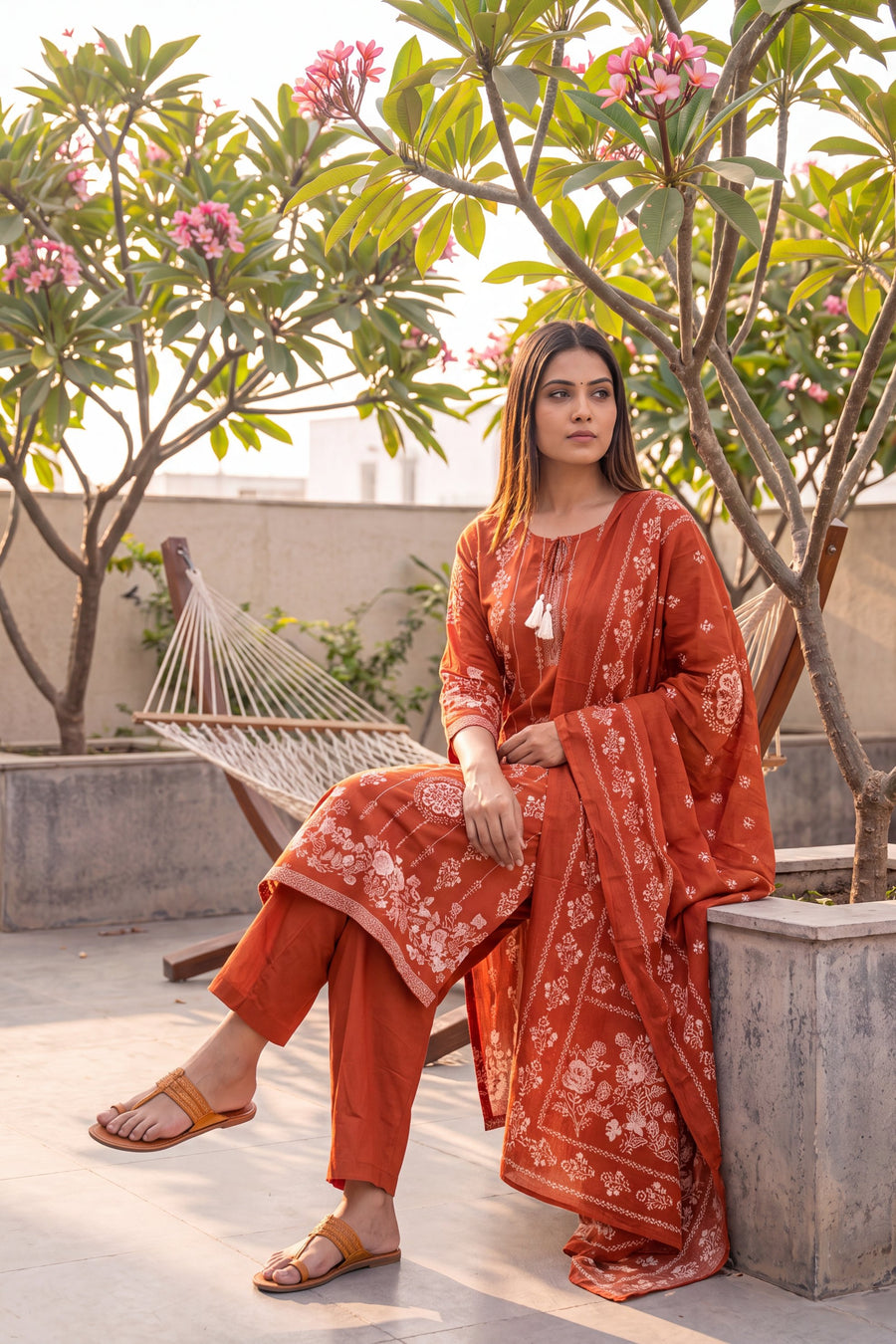 Loggia Apricot Cotton Dupatta Set — image 3