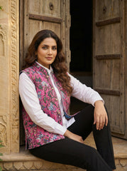 Petal Drift Cotton Reversible Quilted Jacket Vest