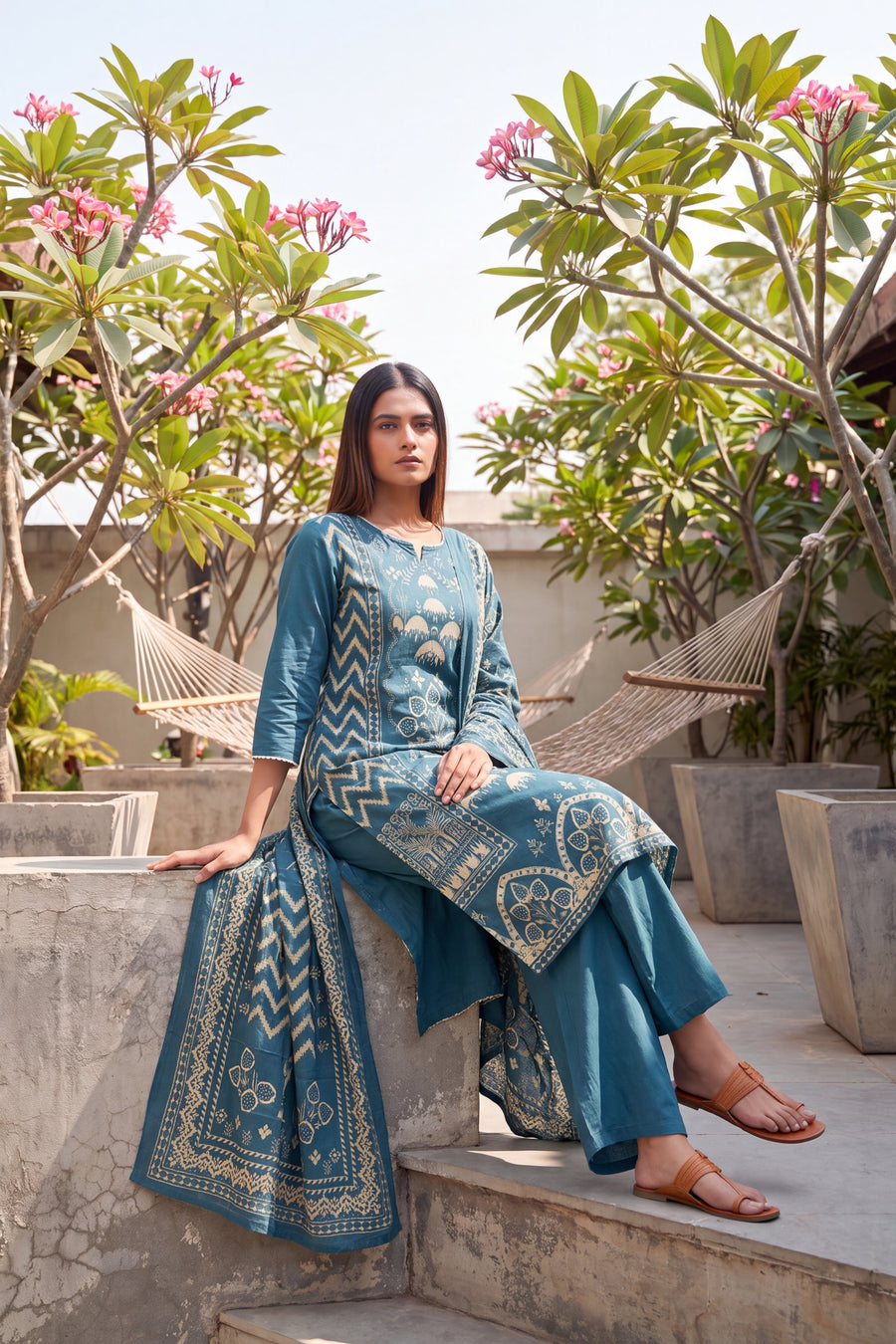 Forge Indigo Cotton Dupatta Set — image 2