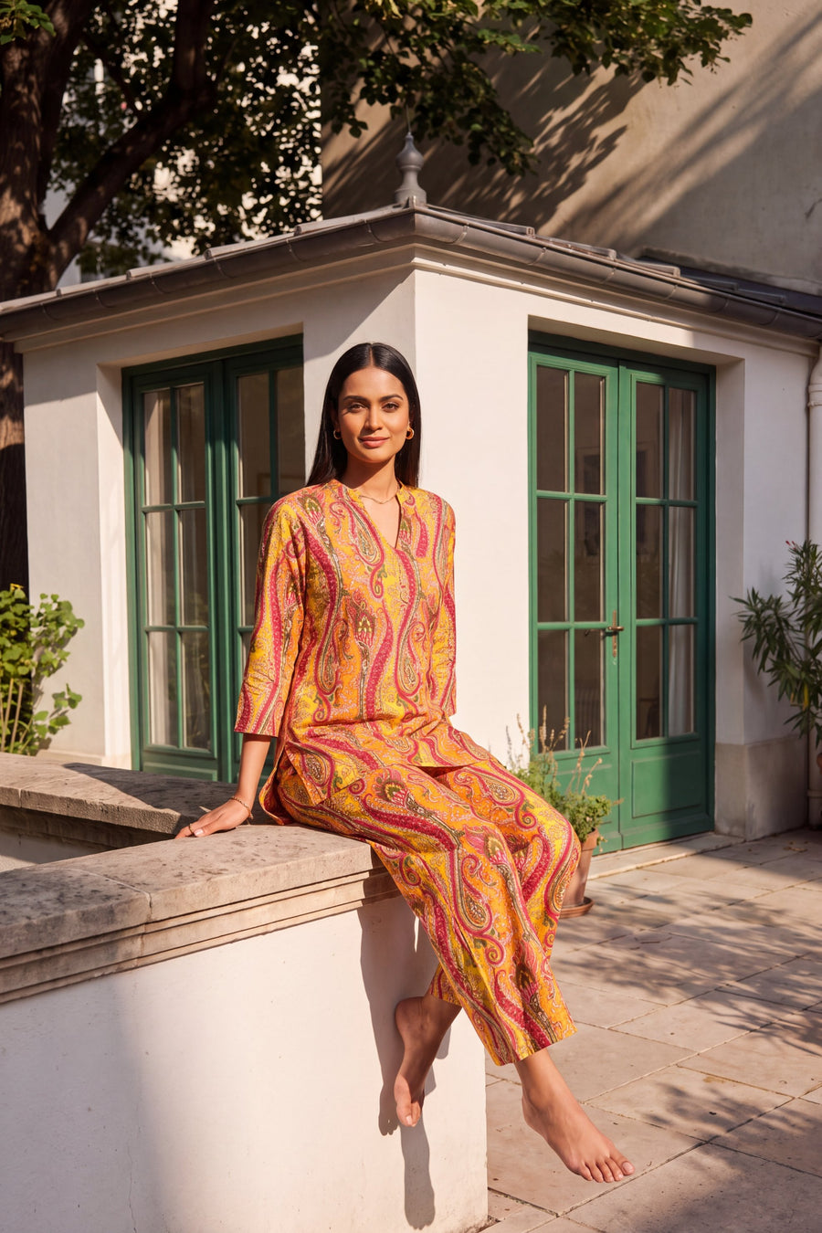 Turmeric Swirl Angrakha Cotton Co-ord Set — image 7
